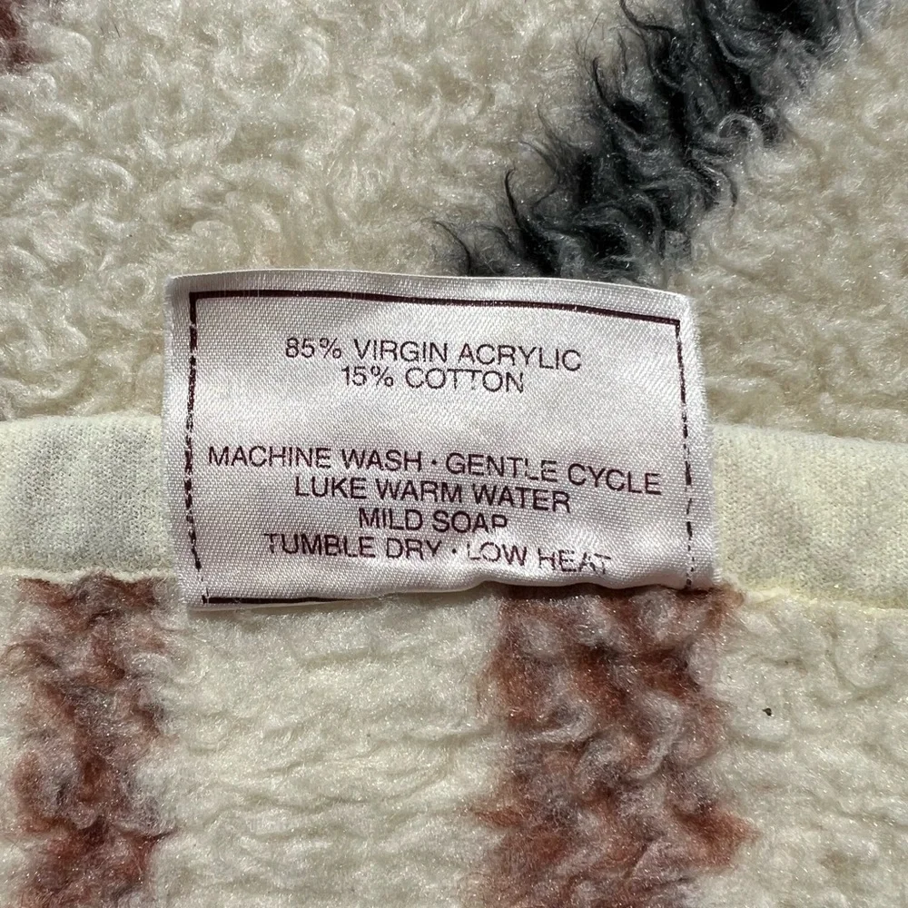 VTG Biederlack Made in USA Plush Plaid Fleece Brown Cabin Camping Blanket 70x55”